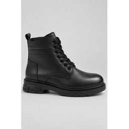بوت رجالي Muggo DIARA شتوي جلد طبيعي برباط وسحاب - أسود Muggo DIARA Men's Genuine Leather Lace-Up & Zipper Winter Boots - Black