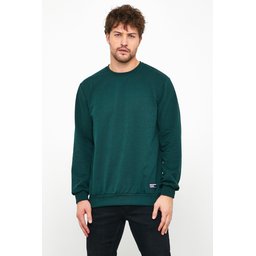 سويت شيرت رجالي بيزك بياقة دائرية أخضر داكن Men's Dark Green Basic Crew Neck Sweatshirt