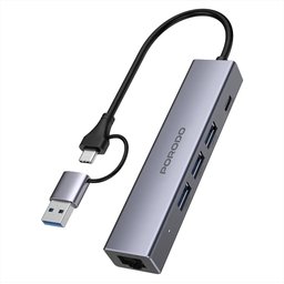 موزع ومحول متعدد المنافذ 5 في 1 مع شحن سريع PD وسرعة نقل 5 جيجابت/ثانية 5-in-1 Multi-Port Hub with PD Charging & 5Gbps Transfer Rate