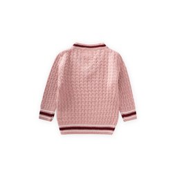 سترة صوفية برقبة V للأطفال بتصميم ضفيرة - وردي بودرة (2-9 سنوات) Kids' Braided V-Neck Sweater - Powder Pink (2-9 Years)