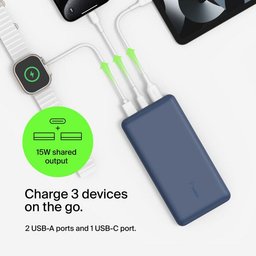 2215. شاحن طوارئ BELKIN 20K مع كابل USB-C 15 وات، 15 سم USB-A إلى C، أزرق 2215. BELKIN 20K Emergency Charger with USB-C 15W, 15cm USB-A to C Cable, Blue