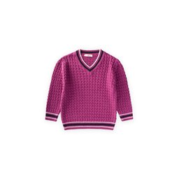 سترة أطفال برقبة V محبوكة بضفائر من ERGUVAN - أرجواني (2-9 سنوات) ERGUVAN Kids' Braided V-Neck Sweater - Lilac (2-9 Years)