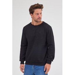 سويت شيرت رجالي أسود بياقة دائرية، قصة عادية، قطن أساسي Men's Black Standard Fit Regular Cut Cotton Basic Crew Neck Sweatshirt