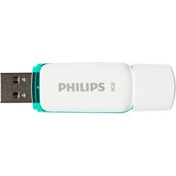 فلاش ميموري فيليبس سنو Snow بسعة 8GB وواجهة USB 2.0 باللون الأبيض والأخضر مع غطاء حماية ومؤشر LED Philips Snow USB Flash Drive 8GB USB 2.0 – Spring Green
