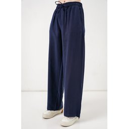 بنطلون نسائي بخصر عالٍ وأرجل واسعة 30097 - كحلي Women's High-Waist Wide-Leg Trousers 30097 - Navy Blue