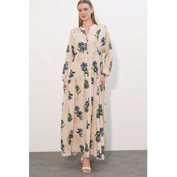 فستان نسائي طويل محتشم بنقشة 2585 - C.Mavi Women's Patterned Long Modest Dress 2585 - C.Mavi