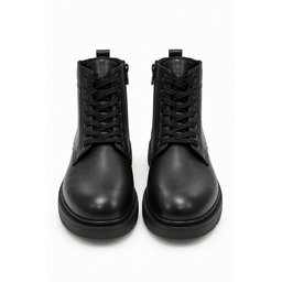 بوت رجالي Muggo DIARA شتوي جلد طبيعي برباط وسحاب - أسود Muggo DIARA Men's Genuine Leather Lace-Up & Zipper Winter Boots - Black