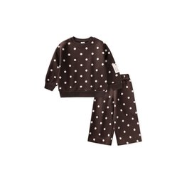 طقم سويت شيرت للأطفال بنقشة - بني (2-8 سنوات) Kids' Patterned Sweatshirt Set - Brown (2-8 Years)