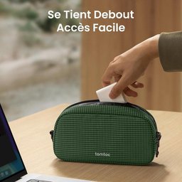 تومتوك - حقيبة ملحقات إلكترونية Light-T12 سعة 1 لتر - اخضر مخطط Tomtoc Light-T12 Electronic Accessory Pouch 1L Green Plaid