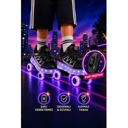 Muggo SKATE حذاء رياضي أطفال بعجلات وإضاءة LED - أسود Muggo SKATE Kids' Light-Up Roller Sneaker Sports Shoes - Black