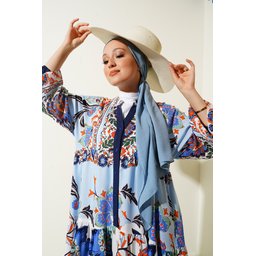 فستان محتشم بتصميم أصيل 2423 - أزرق داكن 2423 Authentic Patterned Modest Dress - Dark Blue