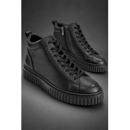 حذاء Muggo DREX رجالي شتوي يومي جلد طبيعي برباط ونعل سميك - أسود Muggo DREX Men's Genuine Leather Lace-Up Thick Sole Casual Winter Boot - Black