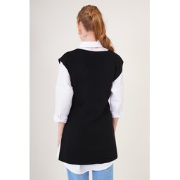 15760 سويتر تريكو بحزام - أسود 15760 Belted Knit Sweater - Black
