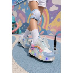 Muggo COLOURFUL حذاء رياضي أطفال بعجلات وإضاءة LED - أزرق بيبي Muggo COLOURFUL Kids' Light-Up Roller Sneaker - Baby Blue