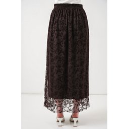تنورة نسائية مبطنة بطبعة فلوك 8076 - بني Women's Flocked Print Lined Skirt 8076 - Brown