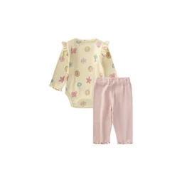 طقم سالوبيت أطفال مزخرف بكشكشة - أصفر (0-2 سنة) Patterned Ruffled Baby Bodysuit Set - Yellow (0-2 Years)