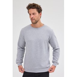 سويتشيرت رجالي رمادي بياقة دائرية وقصة عادية من القطن Men's Grey Standard Fit Cotton Basic Crew Neck Sweatshirt