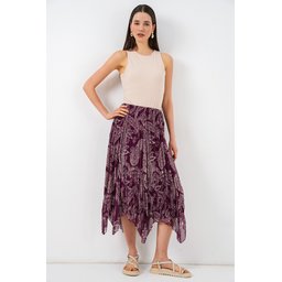 تنورة نسائية شيفون تُل غير متماثلة 8061 - لون بنفسجي Women's Asymmetrical Tulle Chiffon Skirt 8061 - Plum