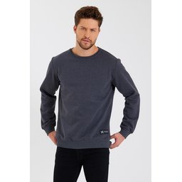 سويتشيرت رجالي بياقة دائرية وتفاصيل ANTRASIT - قطن من الداخل Men's Crew Neck Cotton-Lined Sweatshirt with Label Detail - ANTRASIT