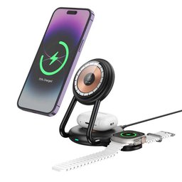 منصة الشحن اللاسلكي المغناطيسي 3 في 1 ماج تشارجر هوب من جرين ليون بقوة 15 واط Green Lion 3-in-1 MagCharger Hub 15W