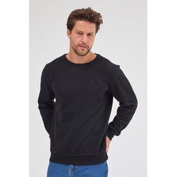 سويت شيرت رجالي أسود بياقة دائرية، قصة عادية، قطن أساسي Men's Black Standard Fit Regular Cut Cotton Basic Crew Neck Sweatshirt