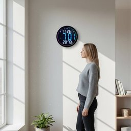 ساعة حائط رقمية ذكية دائرية LED بتقنية البلوتوث مع ريموت كنترول وعرض للحرارة والرطوبة والتقويم Smart Circular LED Digital Wall Clock with Bluetooth, Remote Control, Temperature, Humidity & Calendar