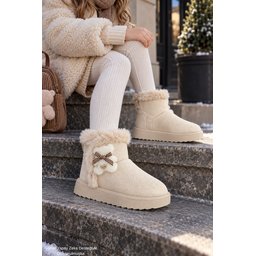 Muggo TOFFE حذاء بوت شتوي بناتي مبطن بالفرو مع فيونكة - بيج Muggo TOFFE Girls' Winter Fur-Lined Boots with Bow Detail - Beige