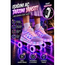 حذاء رياضي MUGGO SKATE للأطفال بعجلات وإضاءة - ليلكي MUGGO SKATE Kids' Light-Up Roller Sneaker Shoes - Lilac
