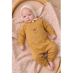 تولوم أطفال مطرز بالدب للأعمار 0-3 سنوات - خردلي Bear Embroidered Baby Romper 0-3 Years - Mustard Yellow