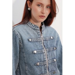جاكيت جينز نسائي 0771 بأزرار - أزرق Women's Button-Detailed Denim Jacket 0771 - Blue