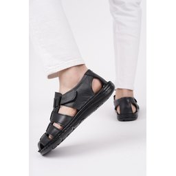 صندل Muggo Edinburg رجالي جلدي مريح طبي يومي - أسود Muggo Edinburg Men's Genuine Leather Orthopedic Daily Comfort Sandals - Black