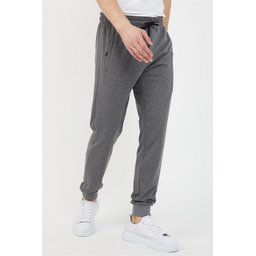 بنطلون رياضي رجالي أنثراسيت برباط عند الكاحل وسحاب جانبي Men's Anthracite Jogger Sweatpants with Ribbed Cuffs and Zipper Pockets