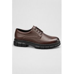 حذاء رجالي Muggo ORBA كاجوال كلاسيكي جلد طبيعي برباط ونعل سميك - بني Muggo ORBA Men's Genuine Leather Lace-Up Thick Sole Classic Casual Shoes - Brown