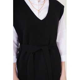 15760 سويتر تريكو بحزام - أسود 15760 Belted Knit Sweater - Black