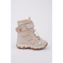 بوت بناتي MUGGO TİGGER مبطن بالفرو برباط وشريط لاصق - بيج MUGGO TİGGER Girls' Fur-Lined Lace-Up and Velcro Boots - Beige