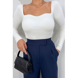بنطلون بالازو نسائي ليكرا بخصر عالٍ وأزرار لاصقة وجيوب - كحلي Women's Lycra High-Waist Palazzo Pants with Velcro Closure and Pockets - Navy Blue