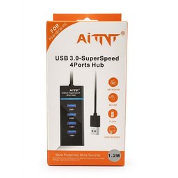 موزع منافذ HUB احترافي فائق السرعة باربعة منافذ USB 3.0 السريعة مع كابل طويل 1.2 متر وحماية متقدمة للأجهزة وحواسيب الألعاب AITNT 4-Port SuperSpeed USB 3.0 Hub - 1.2M Cable Professional Multiport Adapter for PC, PS4, Xbox, and Laptops