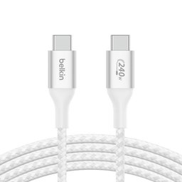كيبل بوست جارج المضفّر من يو إس بي-سي إلى يو إس بي-سي بطول ٢ متر باللون الأبيض BoostCharge Braided USB-C to USB-C Cable 240W (2m, White)