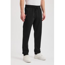 بنطلون رياضي رجالي أسود مريح بسحاب وجيوب وتطريز Men's Black Comfortable Tracksuit Bottoms with Zipper Pockets and Embroidery