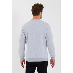 سويت شيرت رجالي بياقة دائرية وتفاصيل ملصق داخلي مبطن بالقطن - رمادي Men's Crew Neck Sweatshirt with Label Detail, Cotton Lined - Grey
