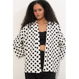 كيمونو نسائي محبوك منقط 5996 - أبيض Women's Knitted Polka Dot Kimono 5996 - White
