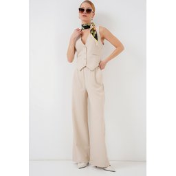 طقم نسائي قطعتين 6709 - سترة وبنطلون - كريمي 6709 Women's Vest & Trousers Two-Piece Set - Cream