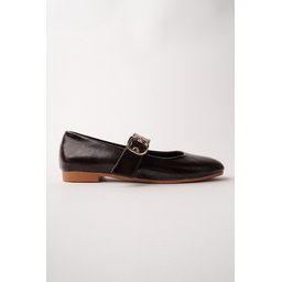 حذاء باليه نسائي Muggo DAISIE بمشبك ذهبي وحزام - بني Muggo DAISIE Women's Ballet Flats with Gold Buckle - Brown