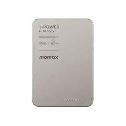 موماكس شاحن طوارئ مغناطيسي 5000 مع كيبل مدمج ومنفذ (فضي) 1-Power F.Pass+ 5000mAh Battery Pack with Built-in Cable and Magnetic attachment (Titanium)