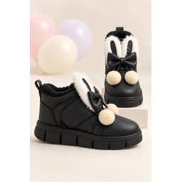Muggo PIPA حذاء شتوي بناتي فرو داخلي بفيونكة وأذني أرنب - أسود Muggo PIPA Girls' Winter Boots with Rabbit Ears, Bow, Faux Fur Lining - Black