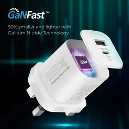 شاحن جداري بروميت باور بورت 33 بقدرة 33 واط بتقنية GaN مع منفذي تايب سي و USB-A Promate PowerPort-33 33W Power Delivery GaNFast™ Charging Adapter