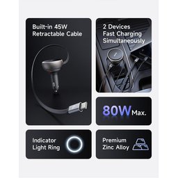 7149. شاحن سيارة MC 80 واط مدمج 80 سم كابل قابل للسحب أسود 7149. MC 80W Car Charger Built-in 80cm Retractable Cable black