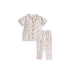 طقم بيجامة أطفال بياقة قميص قطن 100% - إيكرو (2-12 سنة) Kids' Shirt Collar Pajama Set 100% Cotton - Ecru (2-12 Years)