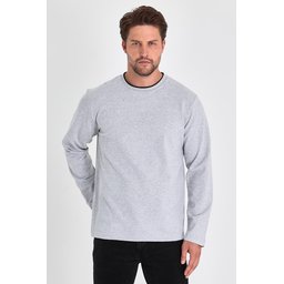 سويت شيرت رجالي رمادي بقبة دائرية مزدوجة وقصة مريحة Men's Grey Double Crew Neck Standard Relaxed Fit Sweatshirt