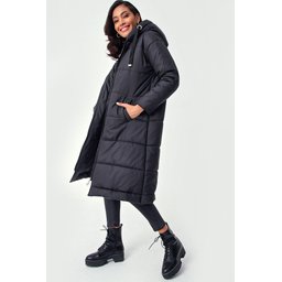 جاكيت منفوخ طويل بغطاء رأس 5120 - أسود 5120 Hooded Long Puffer Jacket - Black